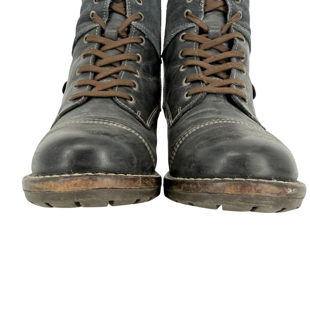 Taos Crave Black Leather Suede Combat Boots EU 38 7-7.5 Side Zip Lace Up Cap Toe - Picture 5 of 10